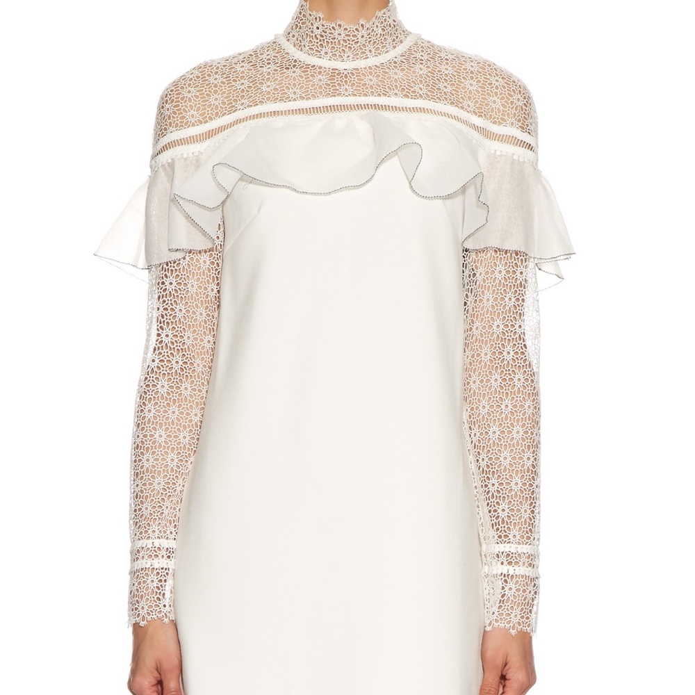 SELF PORTRAIT Military Cape Shoulder White Floral Lace Ruffle Dress Size 6 UK 10